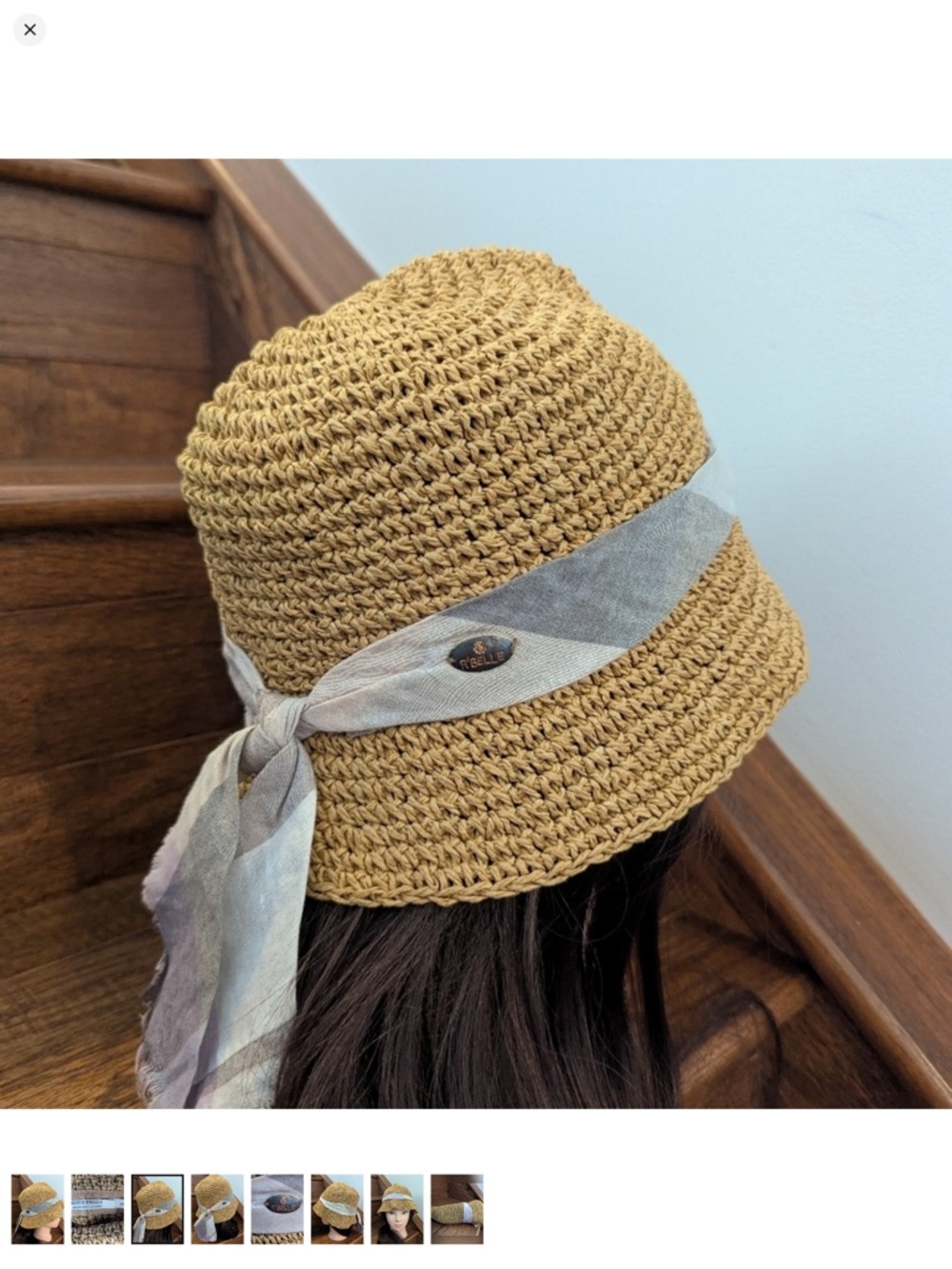 Scotch R'belle Packable Tan Straw Bucket Hat with Ribbon Size small - Picture 3 of 7